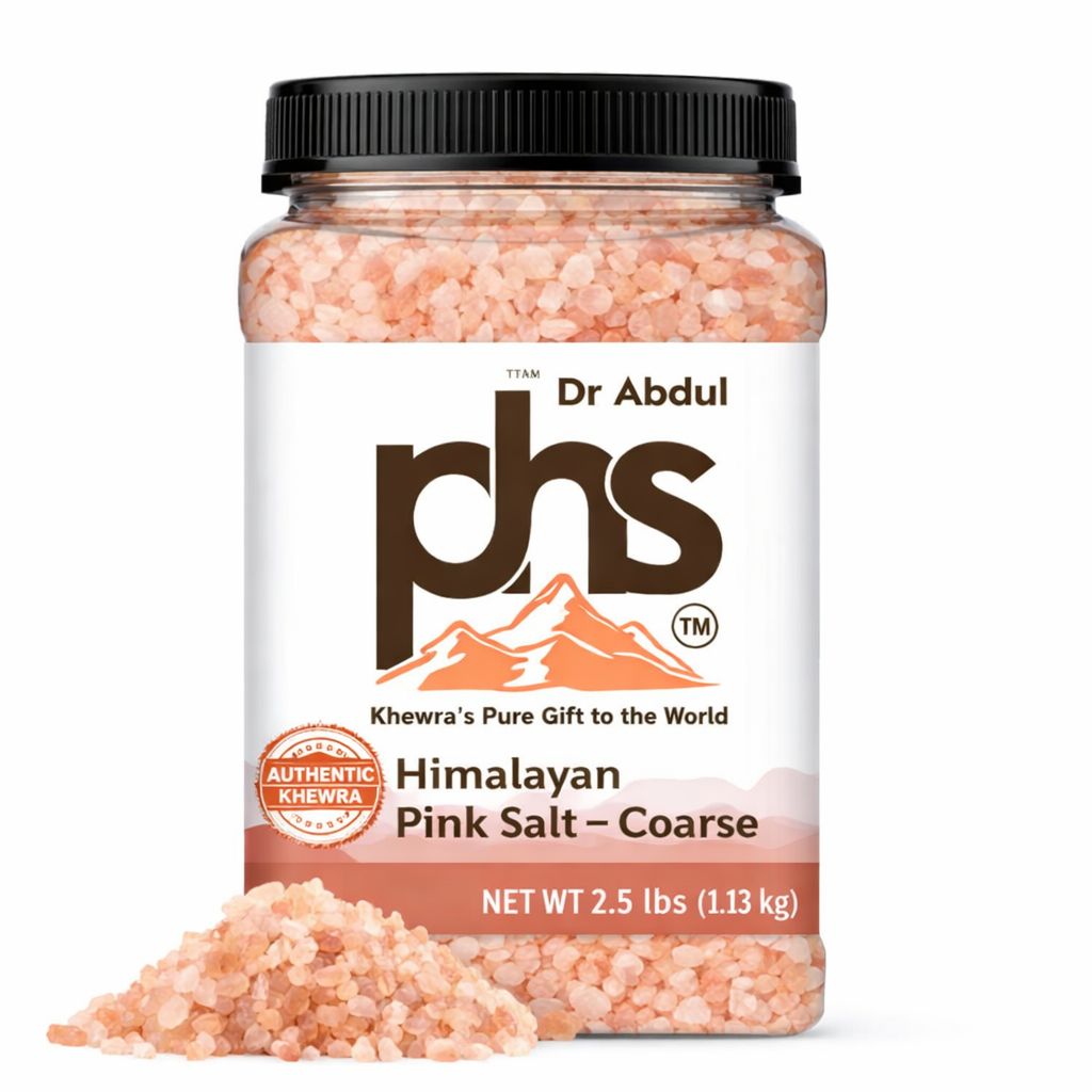 Container of Dr Abdul Himalayan pink salt for cooking and table use.